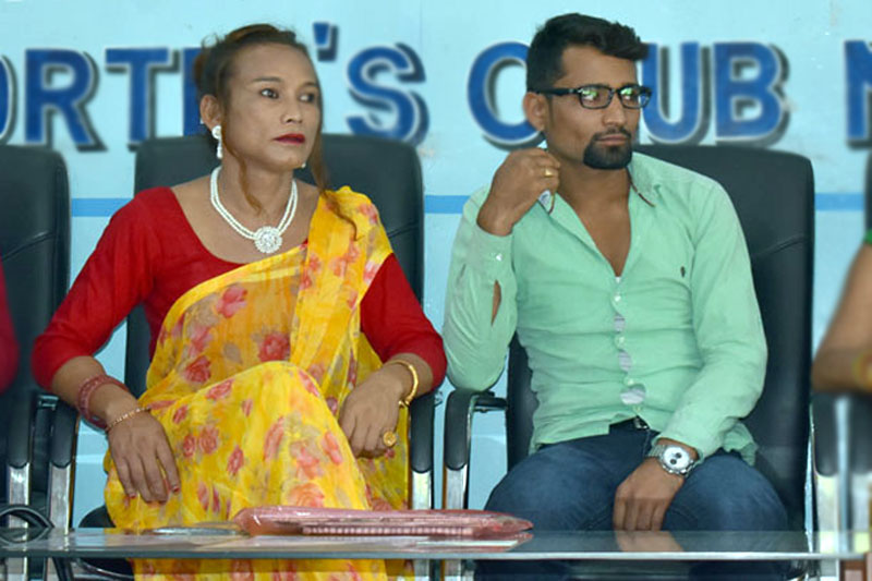Monika Shahi (L) with husband Ramesh Nath Yogi at an event organised in Kathmandu, on Saturday, August 5, 2017. Photo: Reporter's Club