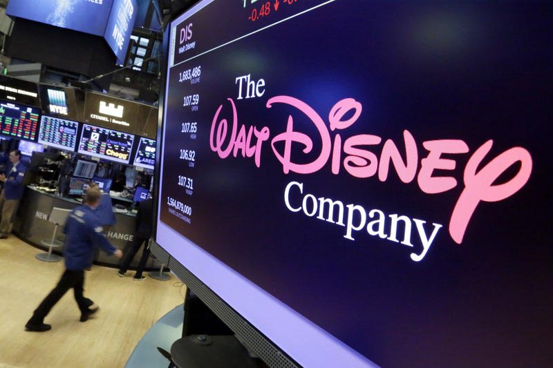 The Walt Disney Co. logo appears on a screen above the floor of the New York Stock Exchange, on Monday, August 7, 2017. Photo: AP