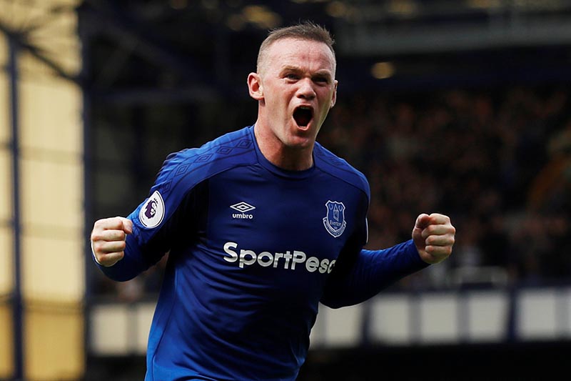 Everton's Wayne Rooney celebrates scoring their first goal in the Premier League match between Everton and Stoke City, in Liverpool, Britain, on August 12, 2017. Photo: Action Images via Reuters