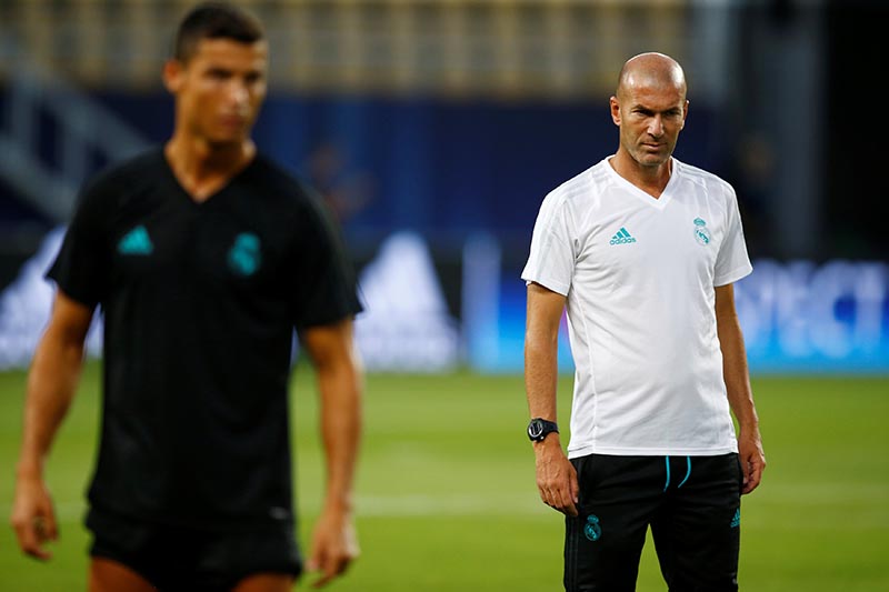 Real Madrid coach Zinedine Zidane during training, in Skopje, Macedonia, August 7, 2017. Photo: Reuters