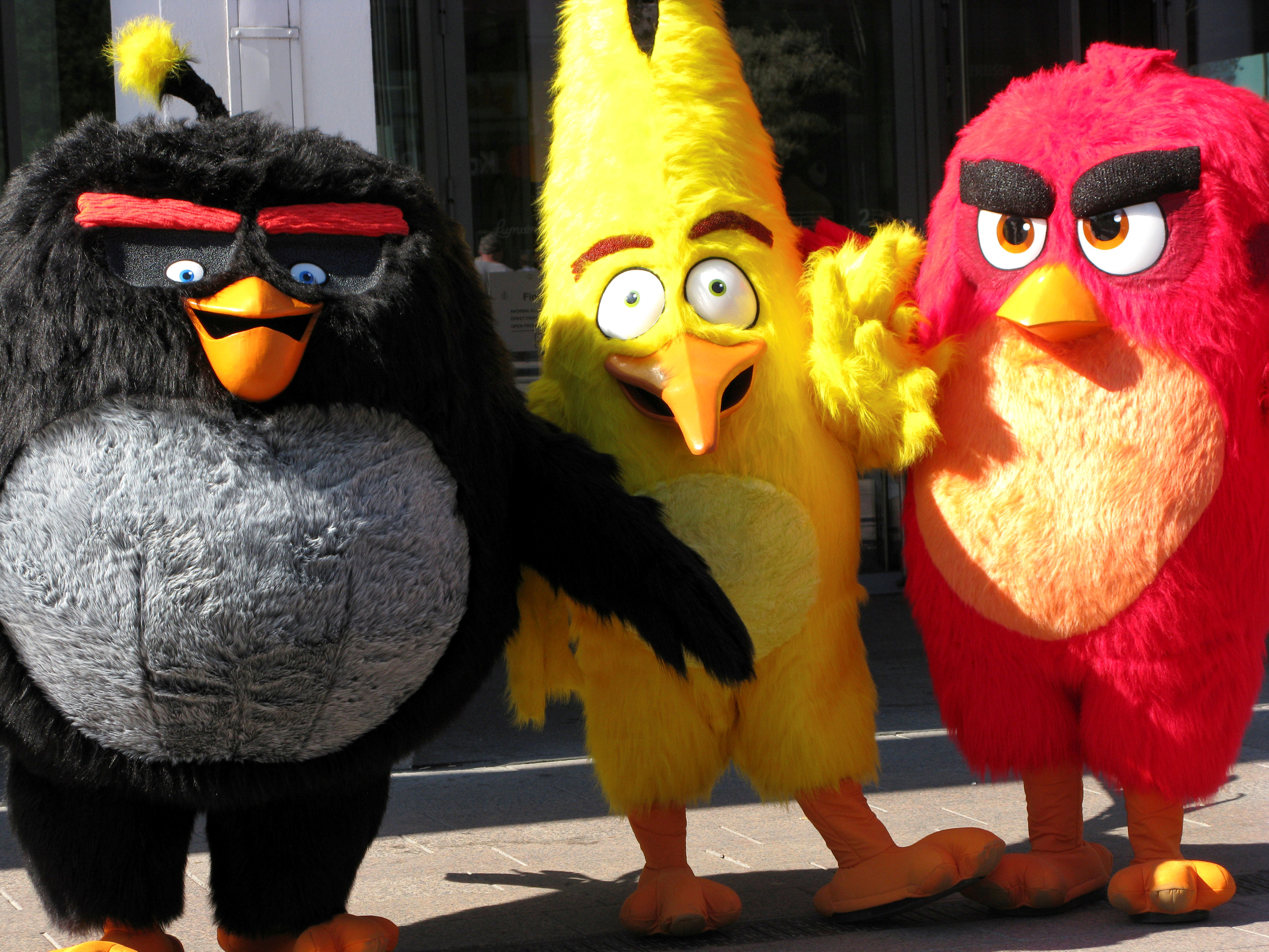 FILE PHOTO: Angry Birds characters Bomb, Chuck and Red are pictured during the premiere in Helsinki, Finland, on May 11, 2016. Photo: Reuters