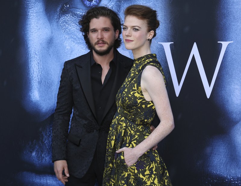 Kit Harington (left), and Rose Leslie arrive at the LA Premiere of u201cGame of Thronesu201d at The Walt Disney Concert Hall in Los Angele, on July 12, 2017. Photo: AP/ File