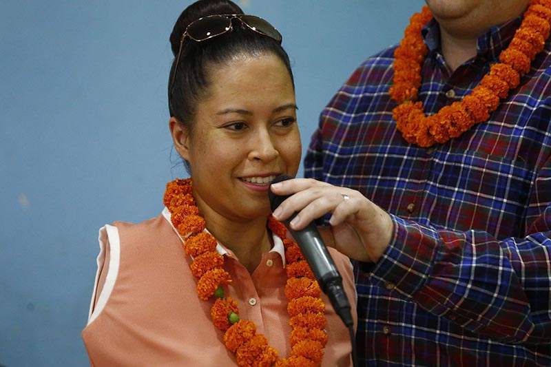 Jessica Cox addresses the programme. Photo: Skanda Gautam