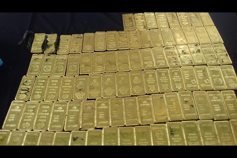 88 kg gold bars confiscated from a parked car in Chhetrapati area of Kathmandu Metropolitan City-17, on September 4, 2017. Photo: Pramod Tandan