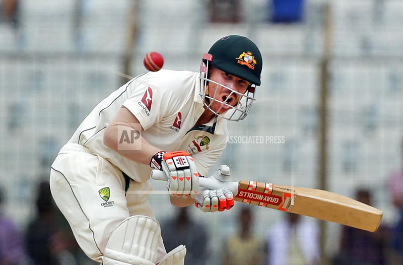Australia's David Warner plays a shot during the second day of their second test cricket match against Bangladesh in Chittagong, Bangladesh, Tuesday, Sept. 5, 2017. Photo: AP