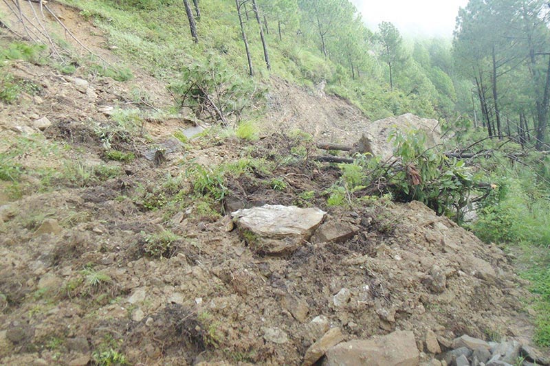 A view of the damaged road at Samundrawati on the Dolakha-Singati Stretch, in Dolakha, on Wednesday, September 6, 2017. Photo: THT