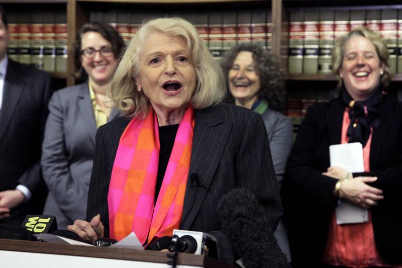 Edith Windsor addresses a news conference at the offices of the New York Civil Liberties Union, in New York, on October 18, 2012. Photo: AP/ File