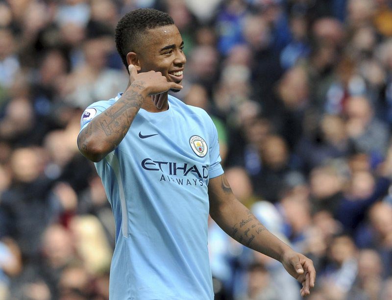 Manchester Cityu2019s Gabriel Jesus gestures after he scored his sideu2019s 3rd goal during the English Premier League soccer match between Manchester City and Liverpool at the Etihad Stadium in Manchester, England, on Saturday, September 9, 2017. Photo: AP