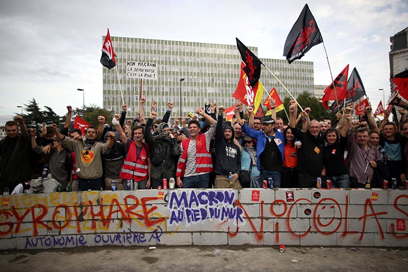 Protesters attend a demonstration against the government's labour reforms in Nantes, France, on September 21, 2017. Photo: Reuters