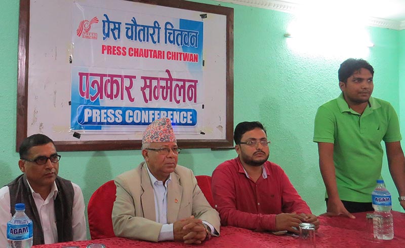 CPN-UML senior leader and former Prime Minister Madhav Kumar Nepal attends  a press conference organised by Press Chautary Nepal, Chitwan Chapter, on Friday, September 1, 2017. Photo: Tilak Ram Rimal