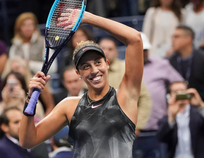 Sept 7 2017; New York, NY, USA; Madison Keys of the USA after beating CoCo Vandeweghe of the USA in Ashe Stadium at the USTA Billie Jean King National Tennis Center. Mandatory Credit: Robert Deutsch-USA TODAY Sports