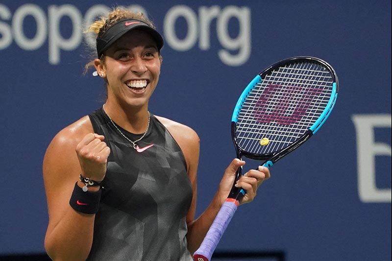 Sep 6, 2017; New York, NY, USA; Madison Keys of the United States celebrates after match point against Kaia Kanepi of Estonia on day ten of the US Open tennis tournament at USTA Billie Jean King National Tennis Center. Mandatory Credit: Jerry Lai-USA TODAY Sports
