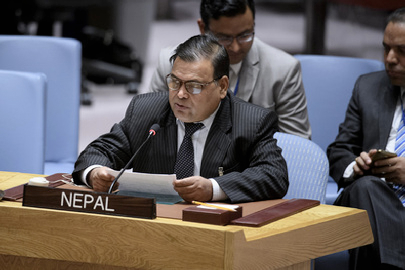 Deputy Prime Minister and Minister for Foreign Affairs Krishna Bahadur Mahara addresses the high-level open debate held by Security Council, UN, New York, on Wednesday, September 20, 2017. Courtesy: UN Photo/Manuel Elias
