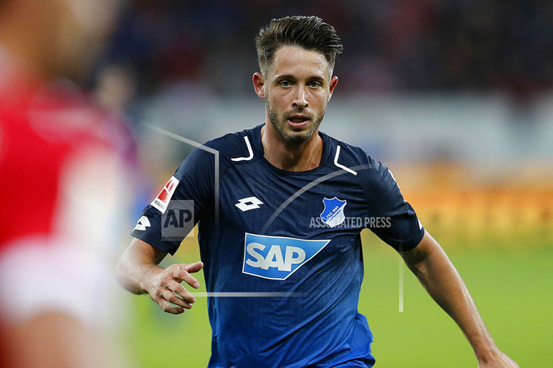 FILE - In this Sept. 9, 2017 file photo Hoffenheim's Mark Uth runs during a German first division Bundesliga soccer match between TSG 1899 Hoffenheim and Bayern Munich in Sinsheim, Germany. Photo: AP