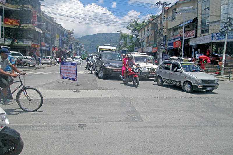 Vehicles moving around Nayarbazaar area in Pokhara Lekhnath Metropolitan City on Sunday, September 17, 2017. Photo: Rishi Ram Baral