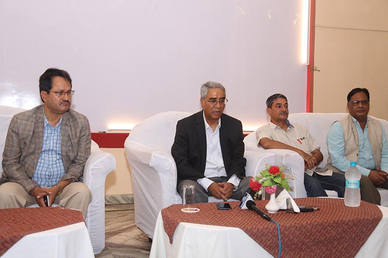 Prime Minister Sher Bahadur attends a press conference held by Nepal Press Union, Kanchanpur Chapter here in Bhimdattanagar, on Friday, September 1, 2017. Photo: RSS