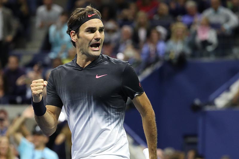Roger Federer of Switzerland celebrates after match point against Feliciano Lopez of Spain (not pictured) on day six of the US Open tennis tournament at USTA Billie Jean King National Tennis Center in New York, NY, USA, on September 2, 2017. Photo:Geoff Burke-USA TODAY Sports via Reuters