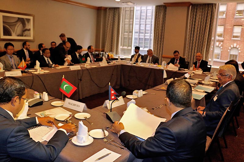 Foreign/External Affairs Ministers representing the SAARC member-nation hold meeting in the 72nd Sessions of the United Nations General Assembly (UNGA) dwelt on the agenda in regard to holding the upcoming SAARC Summit, in New York, on Thursday, September 21, 2017. Photo: RSS
