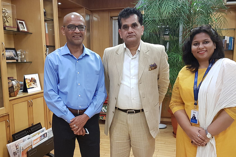 Govinda Giri, founder of Sagoon and Amitabh Kant, CEO of NITI Aayog, pose for the lens, in Kathmandu, on Tuesday, September 26, 2017. Photo: THT
