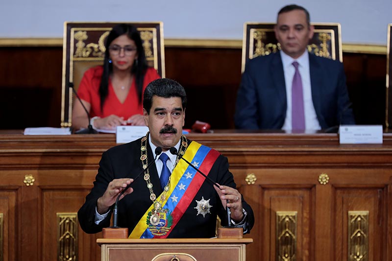 Venezuela's President Nicolas Maduro (centre) gestures as he speaks during a session of the National Constituent Assembly at Palacio Federal Legislativo in Caracas, Venezuela, on September 7, 2017. Photo: Miraflores Palace/Handout via Reuters