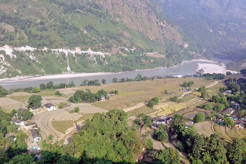 A view of village on Nepali territory as Mahakali river border Nepal and India as seen from Dashrathchand Municipality-6 in Baitidi district, on Wednesday, October 11, 2017. Photo: RSS