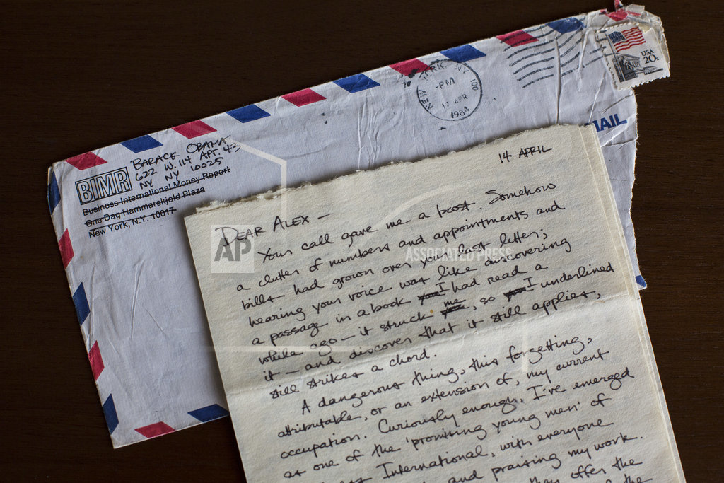 This image provided by Emory University shows letters sent by future President Barack Obama to his college girlfriend Alexandra McNear and held by Emory University's Stuart A. Rose Manuscript, Archives and Rare Book Library in Atlanta. The university is making the letters available to researchers on Oct. 19, 2017. Photo: AP