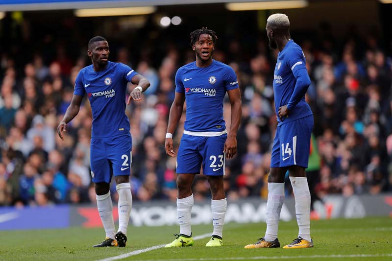 Chelsea's Antonio Rudiger (right), Michy Batshuayi (centre) and Tiemoue Bakayoko (right) during the Premier League match between Chelsea and Watford, at Stamford Bridge, in London, Britain, on October 21, 2017. Photo: Reuters