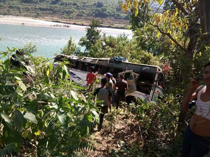 A view of the wreckage of the bus as captured from Surkhet, on Friday, October 20, 2017. Photo: Dinesh Shrestha