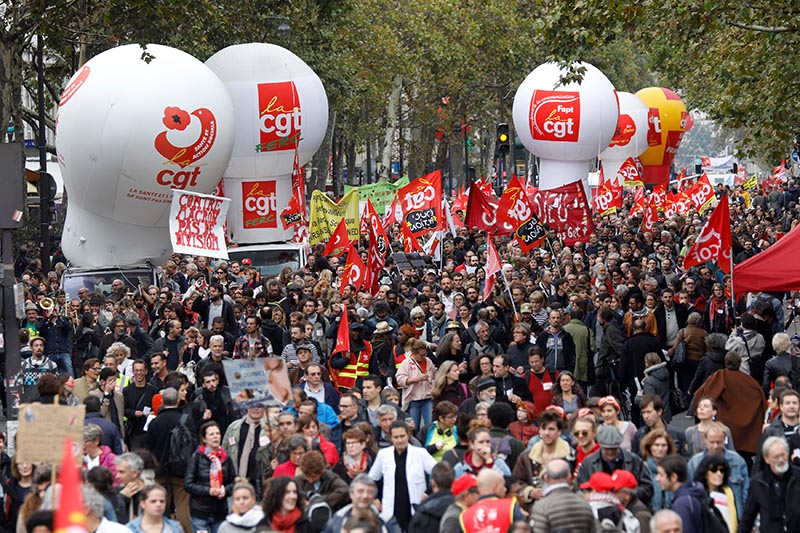 General view of the demonstration of public sector workers and labour unions who take part in a nationwide strike against French government reforms in Paris, France, on October 10, 2017.  Photo: Reuters