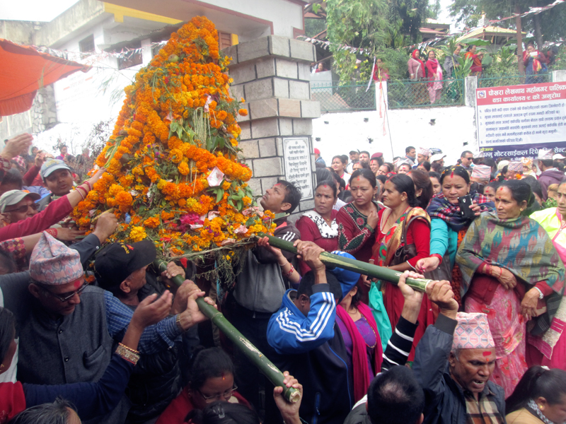 Locals celebrate Haribodhini Ekadashi in Pokhara, on Tuesday, October 21, 2017. Photo: Rishi Ram Baral