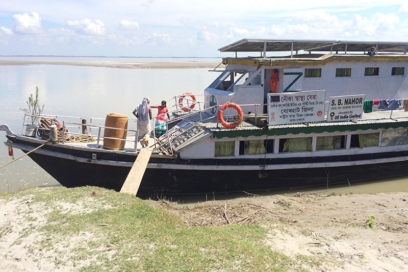 Boat clinic anchored at Kamjan village on the banks of the Brahmaputra river in Assam, India, on October 8, 2017. Photo: Thomson Reuters Foundation