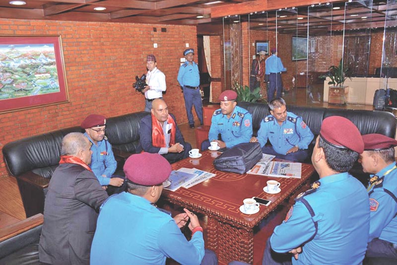 Inspector General of Police Prakash Aryal informing senior police officers about issues discussed during the 86th general assembly of Interpol, in Kathmandu, on Friday, September 29, 2017. Photo: THT