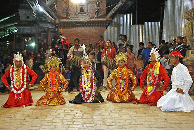 Artists performing Kartik Naach in Patan district, on Tuesday, October 24, 2017. Photo: RSS