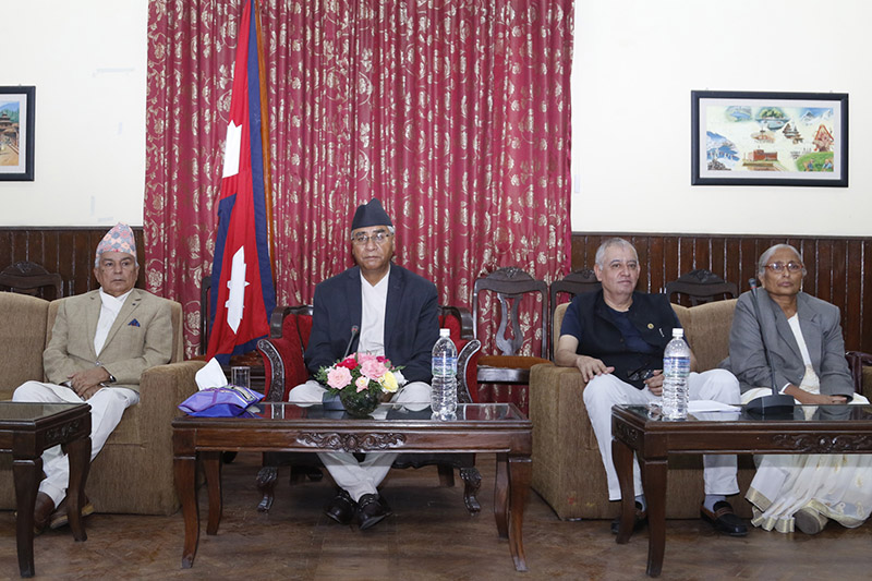 PM Sher Bahadur Deuba along with other leaders attending NC Central Committee Meeting at Baluwatar in Kathmandu, on Friday, October 6, 2017. Photo: RSS