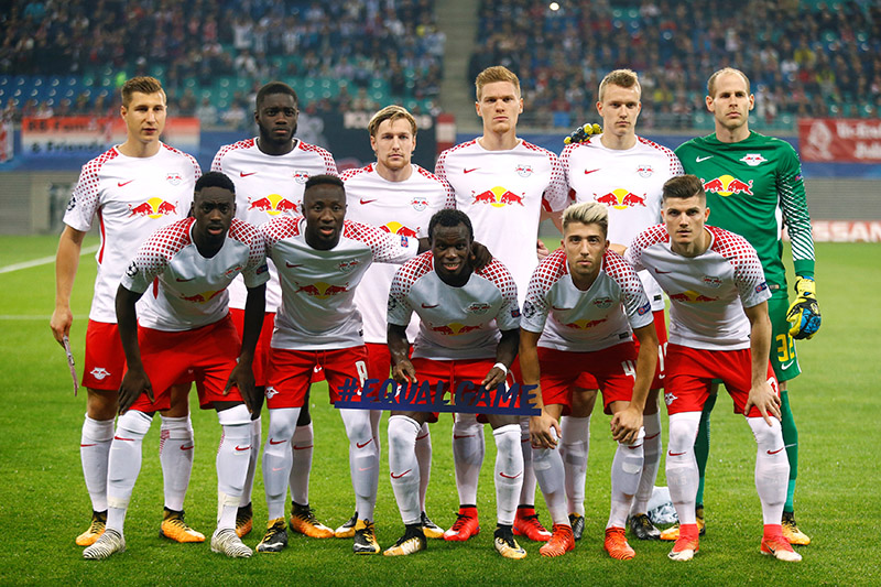 RB Leipzig players pose for a team group photo before the match. Photo: Reuters