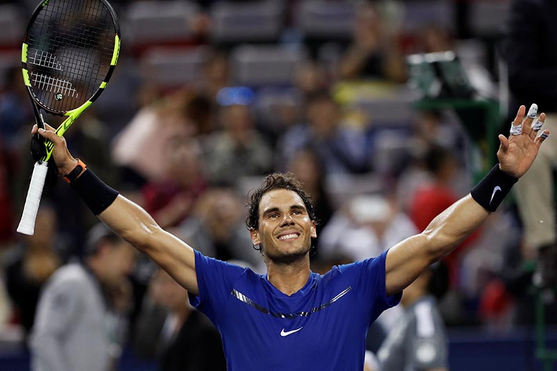 Rafael Nadal of Spain celebrates victory against Marin Cilic of Croatia in Shanghai Masters tennis tournament semi-finals, in Shanghai, China, on October 14, 2017. Photo: Reuters