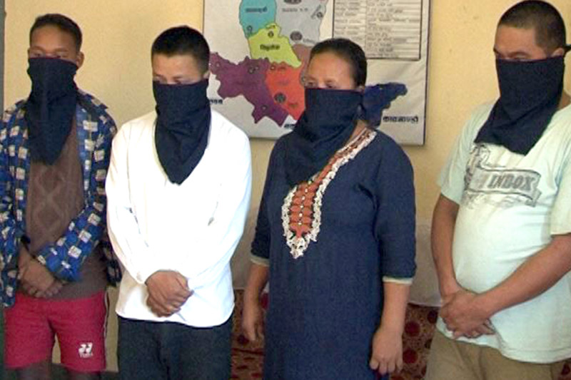 Suspects being made public at the Dhading District Police Office, on Wednesday, October 11, 2017. Photo: Keshav Adhikari