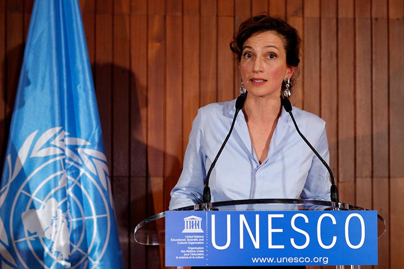 France's Audrey Azoulay, the newly-elected Director-General of the United Nations Educational, Scientific and Cultural Organization (UNESCO), speaks to the media at UNESCO headquarters in Paris, France, on October 13, 2017. Photo: Reuters