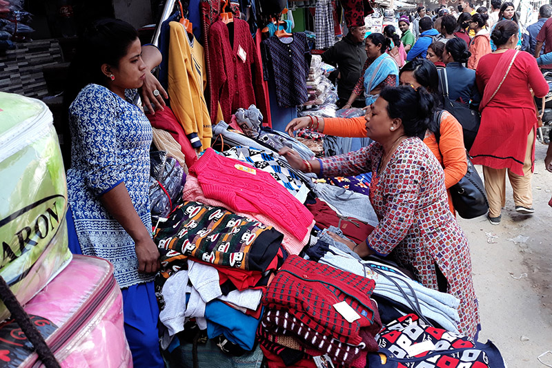 Customers looking to purchase winter clothes in Kathmandu, on Sunday, October 29, 2017. Photo: RSS