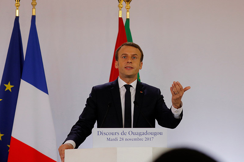 French President Emmanuel Macron delivers a speech at the Ouagadougou University, in Ouagadougou, Burkina Faso, November 28, 2017. Photo: Reuters