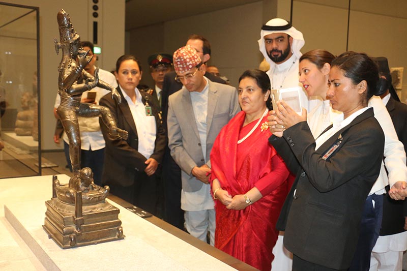 President Bidya Devi Bhandari observes the Louvre Museum based in Abu Dhabi, United Arab Emirates (UAE) on Tuesday, November 14, 2017. President Bhandari President Bhandari is in the United Arab Emirates on a four-day official visit at the invitation of Sheikh Mohammed Bin Zayed Al Nayhan, Crown Prince of Abu Dhabi and Deputy Supreme Commander of the UAE Armed Forces. Photo: RSS
