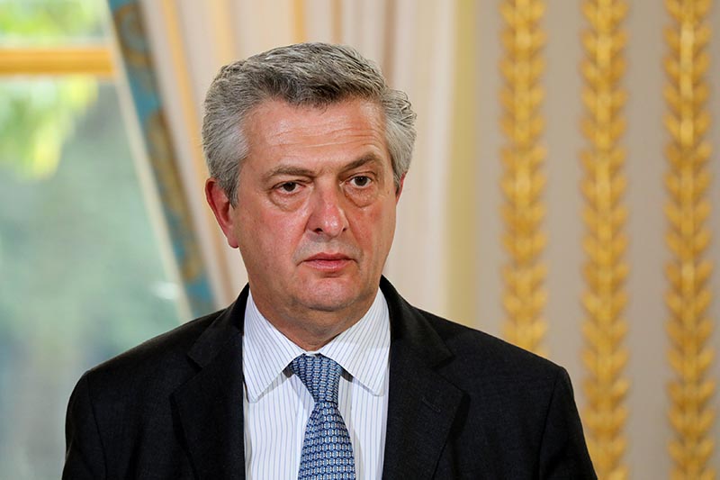 UN High Commissioner for Refugees (UNHCR) Filippo Grandi speaks during a joint press conference with the French President following their meeting at the Elysee Palace in Paris, France, on October 9, 2017. Photo: Reuters
