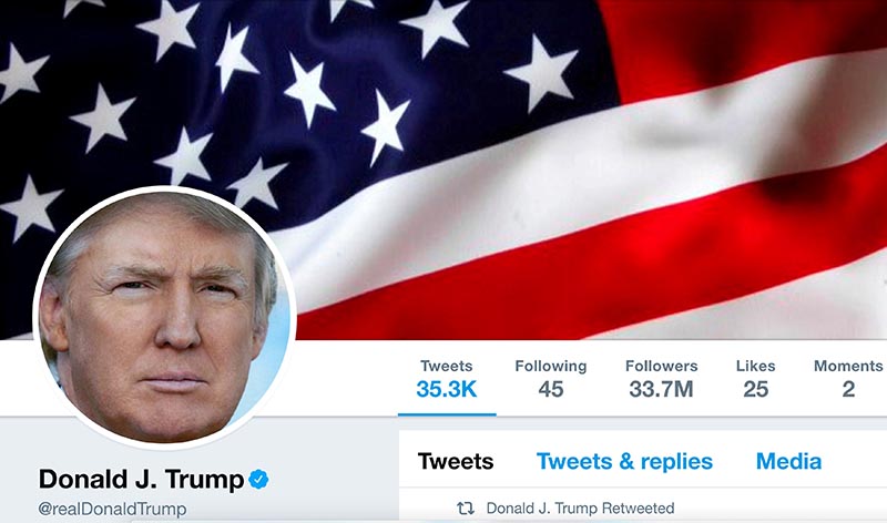 The masthead of US President Donald Trump's @realDonaldTrump Twitter account is seen on July 11, 2017. Photo: @realDonaldTrump/Handout/File Photo via Reuters/ File