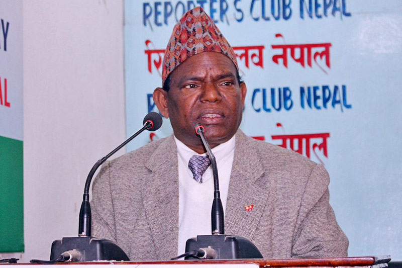 CPN-UML leader Lal Babu Pandit speaking at an interaction programme in Kathmandu, on Tuesday, December 26, 2017. Courtesy: Reporters Club