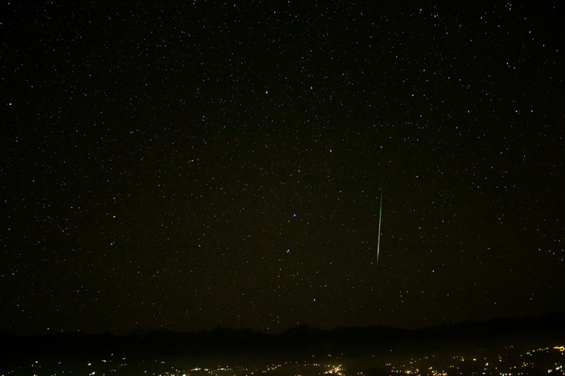 A view of the Geminid meteor shower besides Big Dipper as captured from Nagarkot, on Thursday, December 14, 2017. Photo Courtesy: NASO