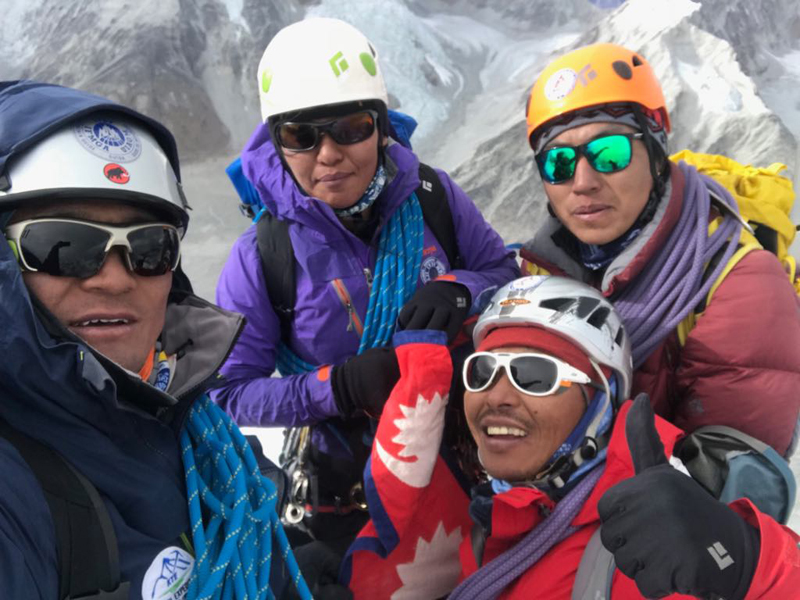 Mountaineers take selfie on the top of  Mt Langdung, on December 22, 2017. Photo: Nima Tenji Sherpa