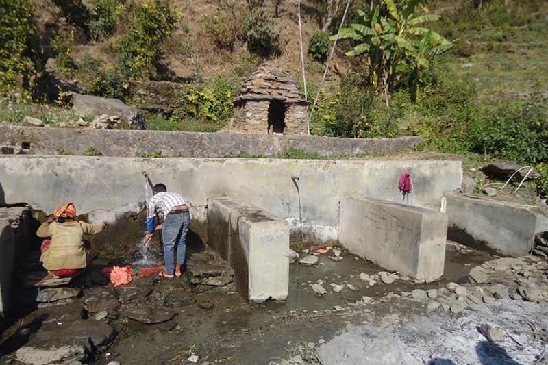 Separate taps built for people of different castes in Pipalgaun, Bajura, on Wednesday, December 27, 2017. Photo: THT