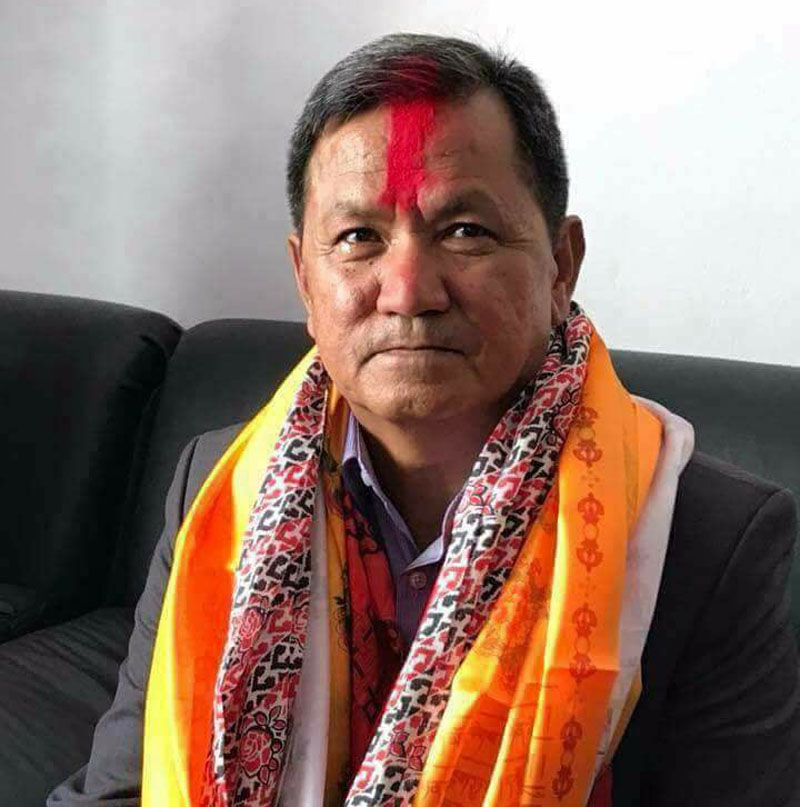 CPN-UML candidate Prithvi Subba Gurung poses for the camera after winning State Assemblies seat from Lamjung (B). Photo: Ramji Rana