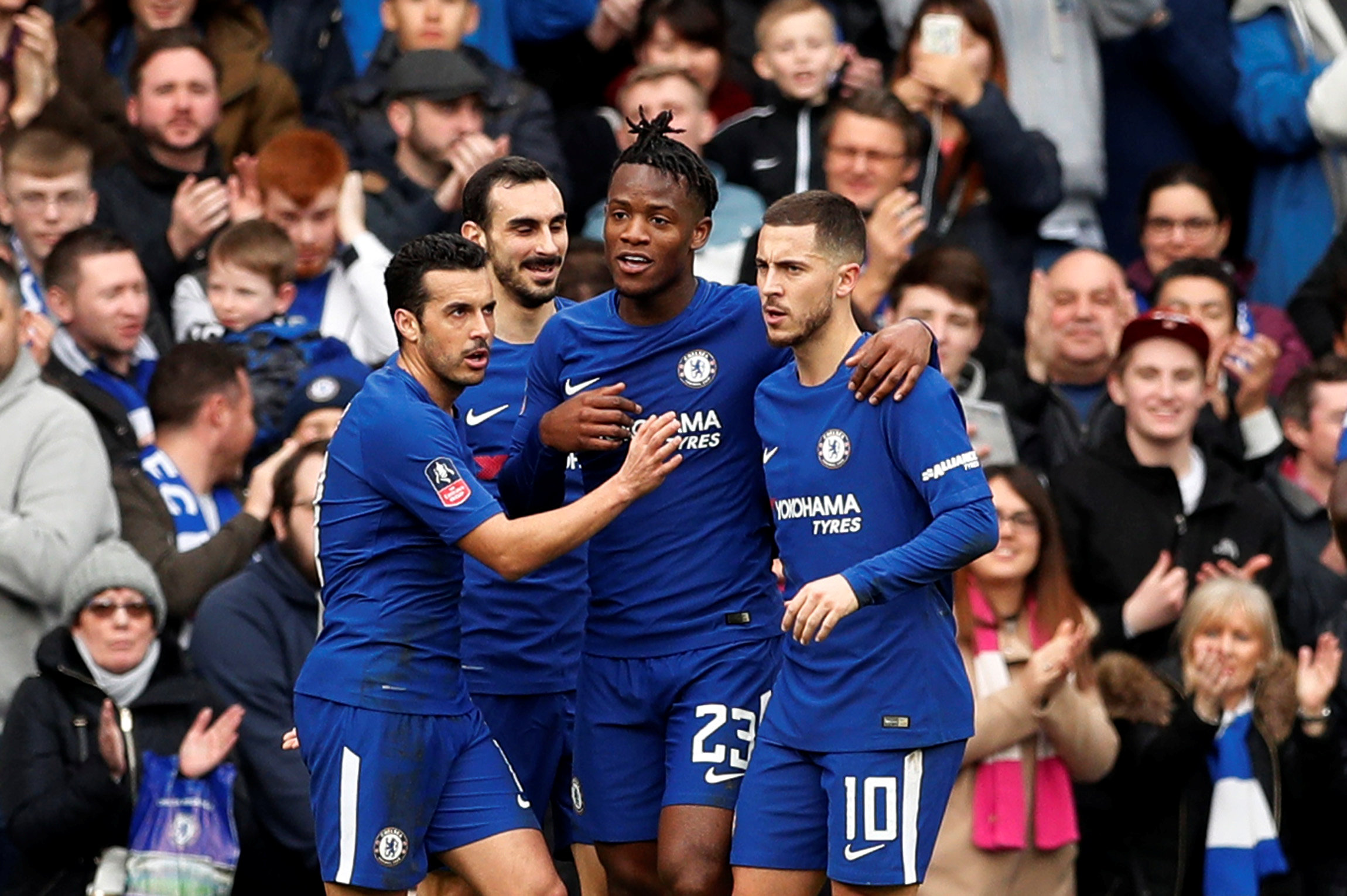 Chelsea's Michy Batshuayi celebrates scoring his team's second goal in FA Cup match against Newcastle United, on Sunday. January 28. Photo: Reuters/John Sibley