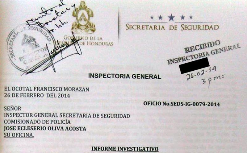 A copy of a document photographed in Mexico City, Friday, Jan. 26, 2018, shows the official header from a confidential Honduran government report that alleges the countryu2019s new national police chief helped secure the delivery of a tanker truck packed with nearly a ton of cocaine. Honduran authorities have claimed that the document is a fake, but four current or former government officials confirmed elements of the report in interviews with The Associated Press.
